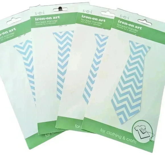 4 Iron On Blue and White Chevron Neck Ties - Picture 1 of 3